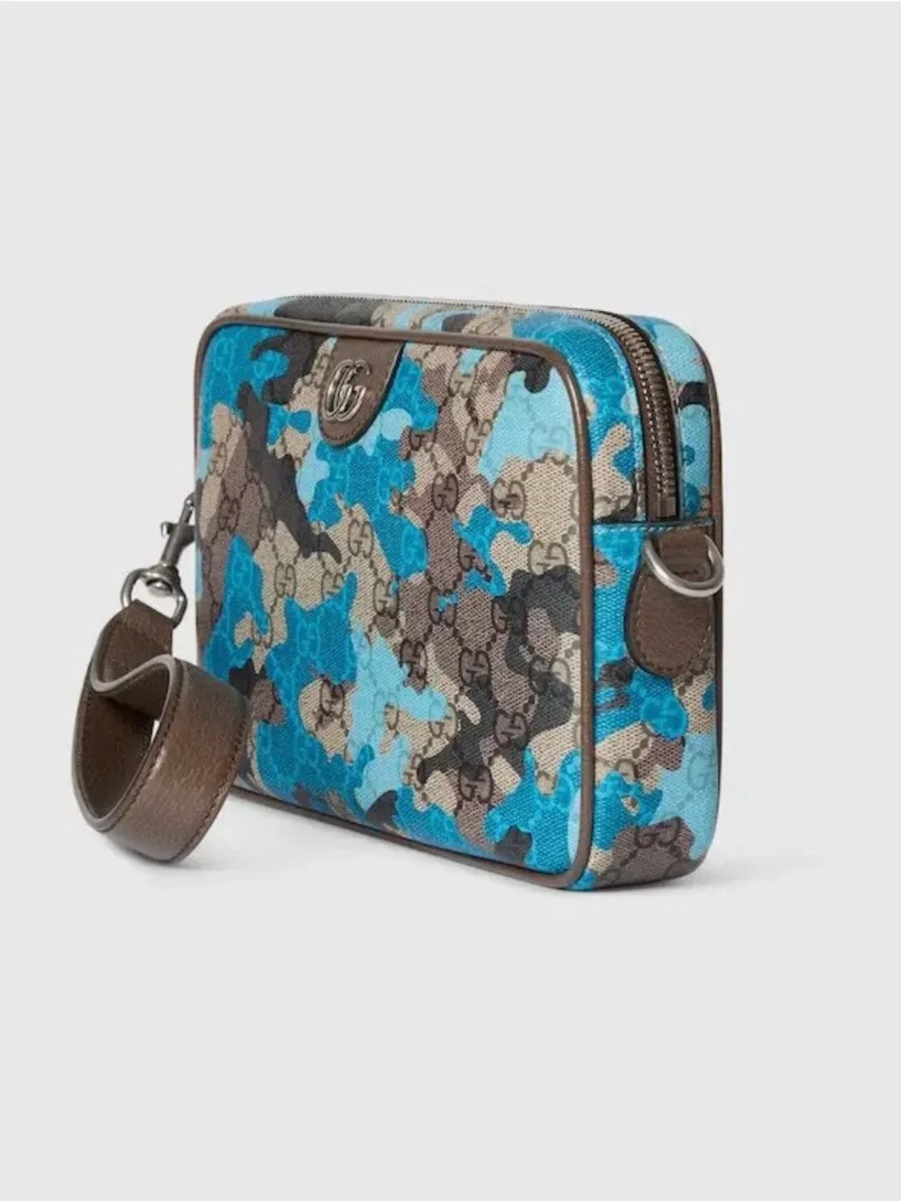 Small Gucci Marbled GG Monogram Blue and Brown Camo Crossbody